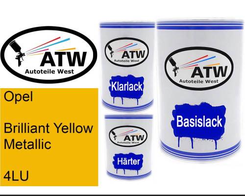 Opel, Brilliant Yellow Metallic, 4LU: 500ml Lackdose + 500ml Klarlack + 250ml Härter - Set, von ATW Autoteile West.